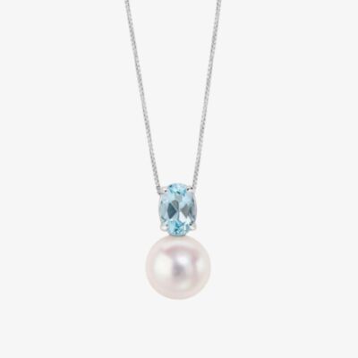 Gold Impression 9ct White Gold Freshwater Pearl & Blue Topaz Pendant GP2400W GN151