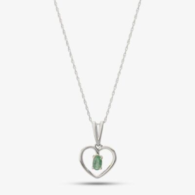 9ct White Gold Emerald Open Heart Pendant OJP161W-E