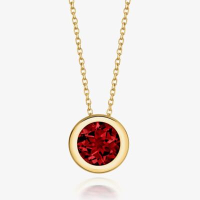 Tivon 18ct Yellow Gold Rubover Garnet Single Stone Necklace PY-0848-GR