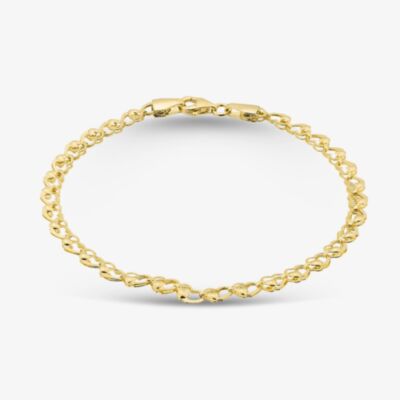 9ct Yellow Gold 7 Inch Multi Open Hearts Chain Bracelet BBE021Y