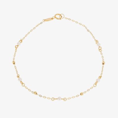 9ct Yellow Gold Freshwater Pearl Trace Chain Bracelet GB518W