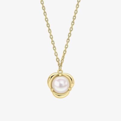 9ct Yellow Gold Petal Set Freshwater Pearl Necklace GN416W