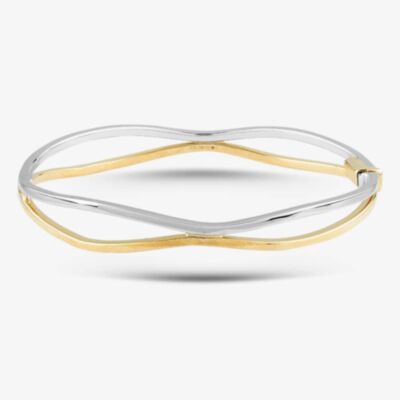 9ct Yellow Gold Two Colour Two Row Wave Bangle BN344