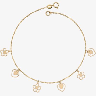 9ct Yellow Gold Heart & Flower Charm Bracelet GB508