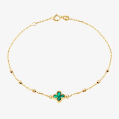 9ct Yellow Gold Malachite Clover Ball Bracelet 1.29.2242