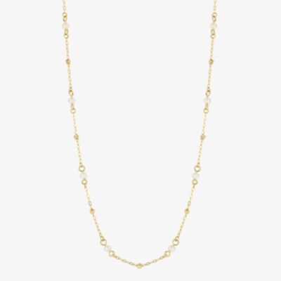 9ct Yellow Gold Freshwater Pearl & Ball Necklace GN367W