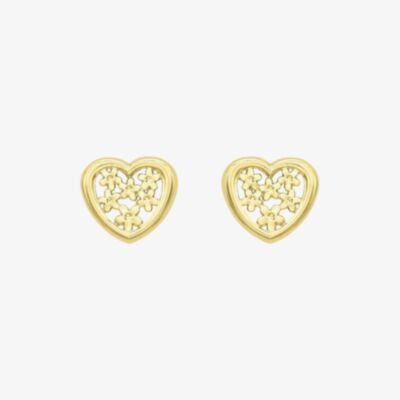 9ct Yellow Gold Flower Heart Stud Earrings 1.55.6889