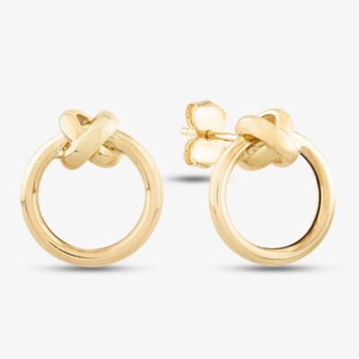 9ct Yellow Gold Open Circle Criss Cross Stud Earrings ER731