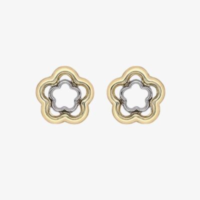 9ct Two-Colour Double Open Flower Stud Earrings 2.55.9109