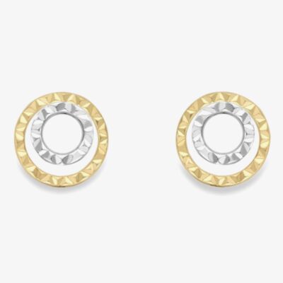 9ct Gold Two Colour Diamond Cut Circle Stud Earrings 120125127470