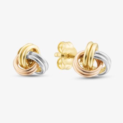 Gold Classic 9ct Three Colour Gold Knot Stud Earrings 3.58.7329