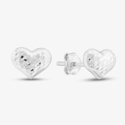 Gold Classic 9ct White Gold Diamond Cut Heart Stud Earrings 5.55.8769