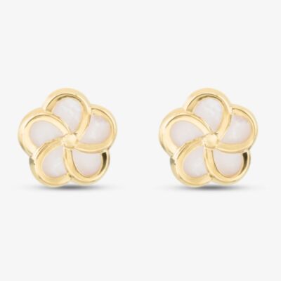 9ct Yellow Gold Mother of Pearl Flower Stud Earrings 1.59.0839
