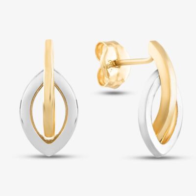 9ct Two Colour Gold Open Marquise Link Stud Earrings SE289