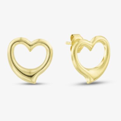 9ct Yellow Gold 12mm Open Heart Stud Earrings 1.55.1291
