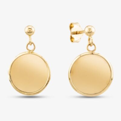 9ct Yellow Gold Plain Round Disc Dropper Earrings ER859
