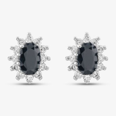 9ct White Gold Oval Cut Black Sapphire Cubic Zirconia Halo Stud Earrings 1.58.9649