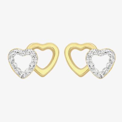 9ct Yellow Gold & Cubic Zirconia Double Heart Stud Earrings 1.58.8199