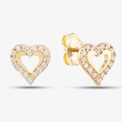9ct Yellow Gold Cubic Zirconia Open Heart Stud Earrings E1632Y