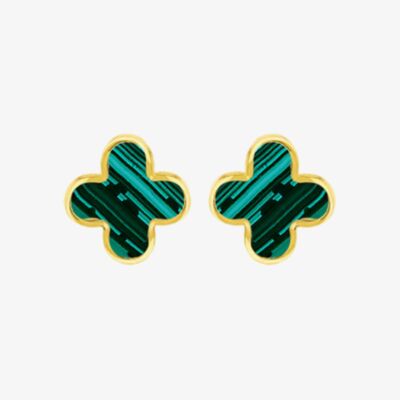 9ct Yellow Gold Malachite Petal Stud Earrings 1.55.9521