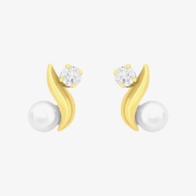 9ct Yellow Gold Fresh Water Pearl Cubic Ziconia Kiss Stud Earrings 1.58.7989