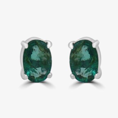 Gold Impression 9ct White Gold 0.52ct Oval Cut Emerald Stud Earrings WWW364