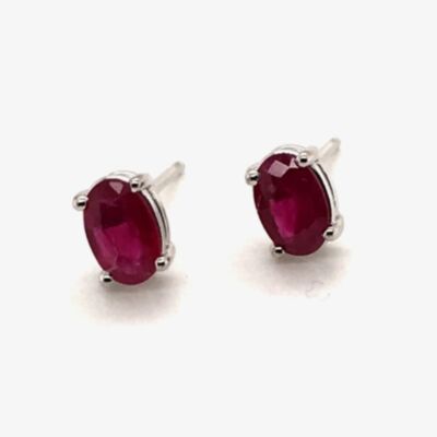 Gold Impression 9ct White Gold 1.93ct Oval Cut Ruby Stud Earrings WWW381