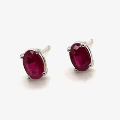 Gold Impression 9ct White Gold 1.59ct Oval Cut Ruby Stud Earrings WWW385