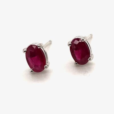 Gold Impression 9ct White Gold 1.01ct Oval Cut Ruby Stud Earrings WWW406