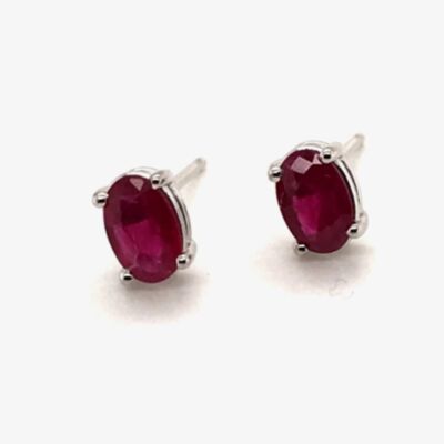 Gold Impression 9ct White Gold 0.93ct Oval Cut Ruby Stud Earrings WWW784