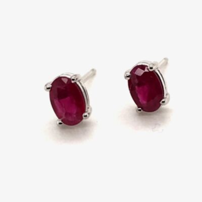 Gold Impression 9ct White Gold 0.96ct Oval Cut Ruby Stud Earrings WWW783