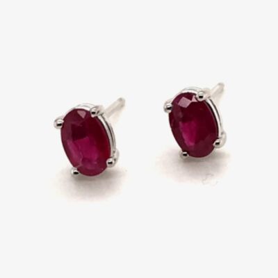 Gold Impression 9ct White Gold 0.95ct Oval Cut Ruby Stud Earrings WWW405