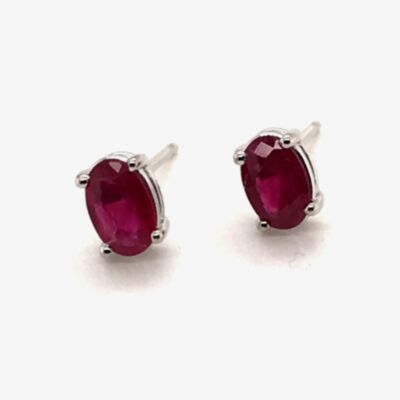 Gold Impression 9ct White Gold 1.14ct Oval Cut Ruby Stud Earrings WWW782