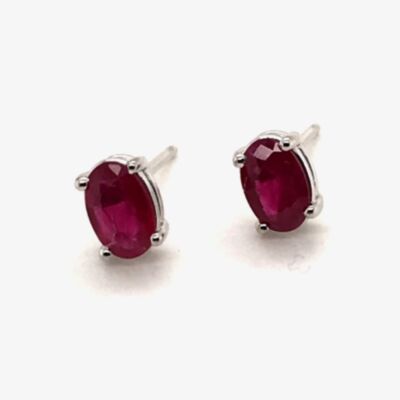 Gold Impression 9ct White Gold 1.10ct Oval Cut Ruby Stud Earrings WWW407