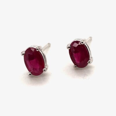 Gold Impression 9ct White Gold 1.13ct Oval Cut Ruby Stud Earrings WWW777