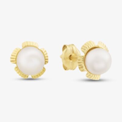 Gold Impression 9ct Yellow Gold Cultured Freshwater Pearl Flower Stud Earrings 1.57.1183