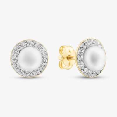 Gold Impression 9ct Yellow Gold Cultured Pearl Crystal Stud Earrings 1.58.7559