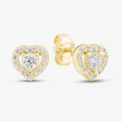 Gold Impression 9ct Yellow Gold Cubic Zirconia Halo Heart Stud Earrings 1.59.1820