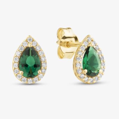 Gold Impression 9ct Yellow Gold Pear Cut Green Cubic Zirconia Halo Stud Earrings 1.59.1930