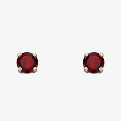 9ct Yellow Gold Garnet January Birthstone Stud Earrings GE2326