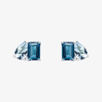 9ct White Gold Multi Cut Blue Topaz Stud Earrings GE2473