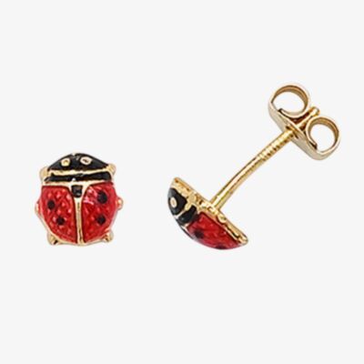 Fashionista Gold 9ct Gold Enamel Ladybird Stud Earrings ES294
