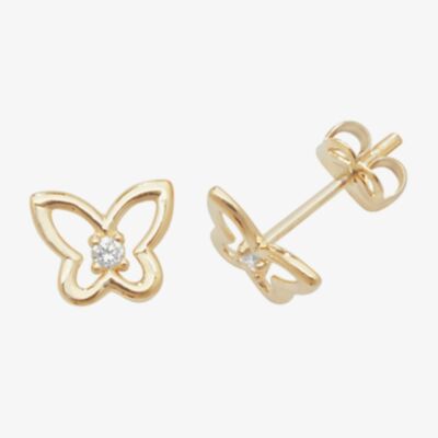 Fashionista Gold 9ct Gold Butterfly Cz Stud Earrings ES445