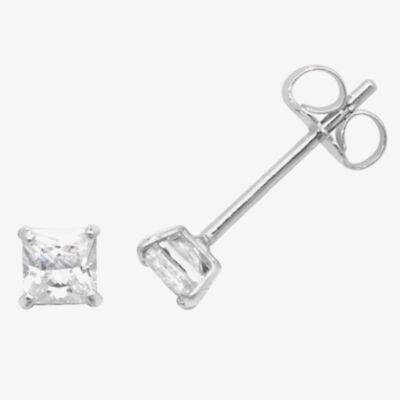 9ct White Gold Square Cubic Zirconia Stud Earrings ES466W