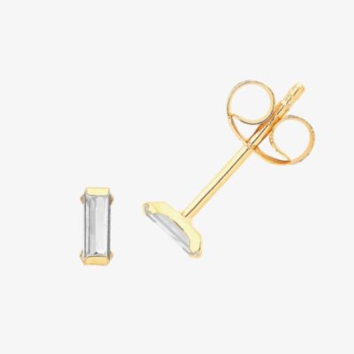 9ct Yellow Gold Baguette Cut Cubic Zirconia Stud Earrings ES716