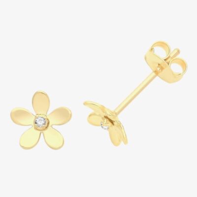 9ct Yellow Gold Cubic Zirconia Flower Stud Earrings ES1690