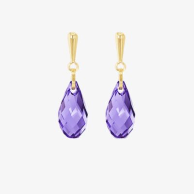 9ct Yellow Gold Purple Crystal Dropper Earrings 1.58.0046