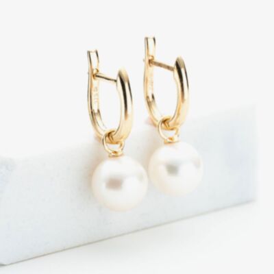 9ct Yellow Gold Round Freshwater Pearl Dropper Earrings EOZ70069YG