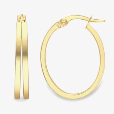 9ct Gold Double Square Tube Oval Hoop Earrings 120525114404