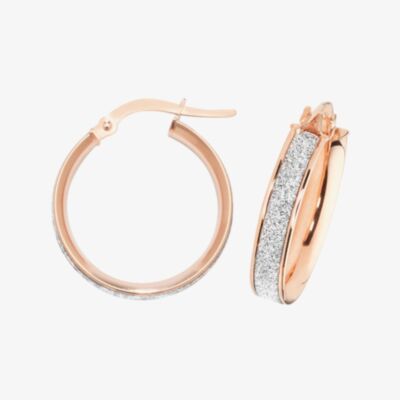 Gold Classic 9ct Rose Gold 15mm Sparkling Hoop Earrings ER1023R-15